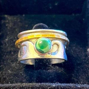925 Sterling Silver & Turquoise wave spinner ring. Size 8